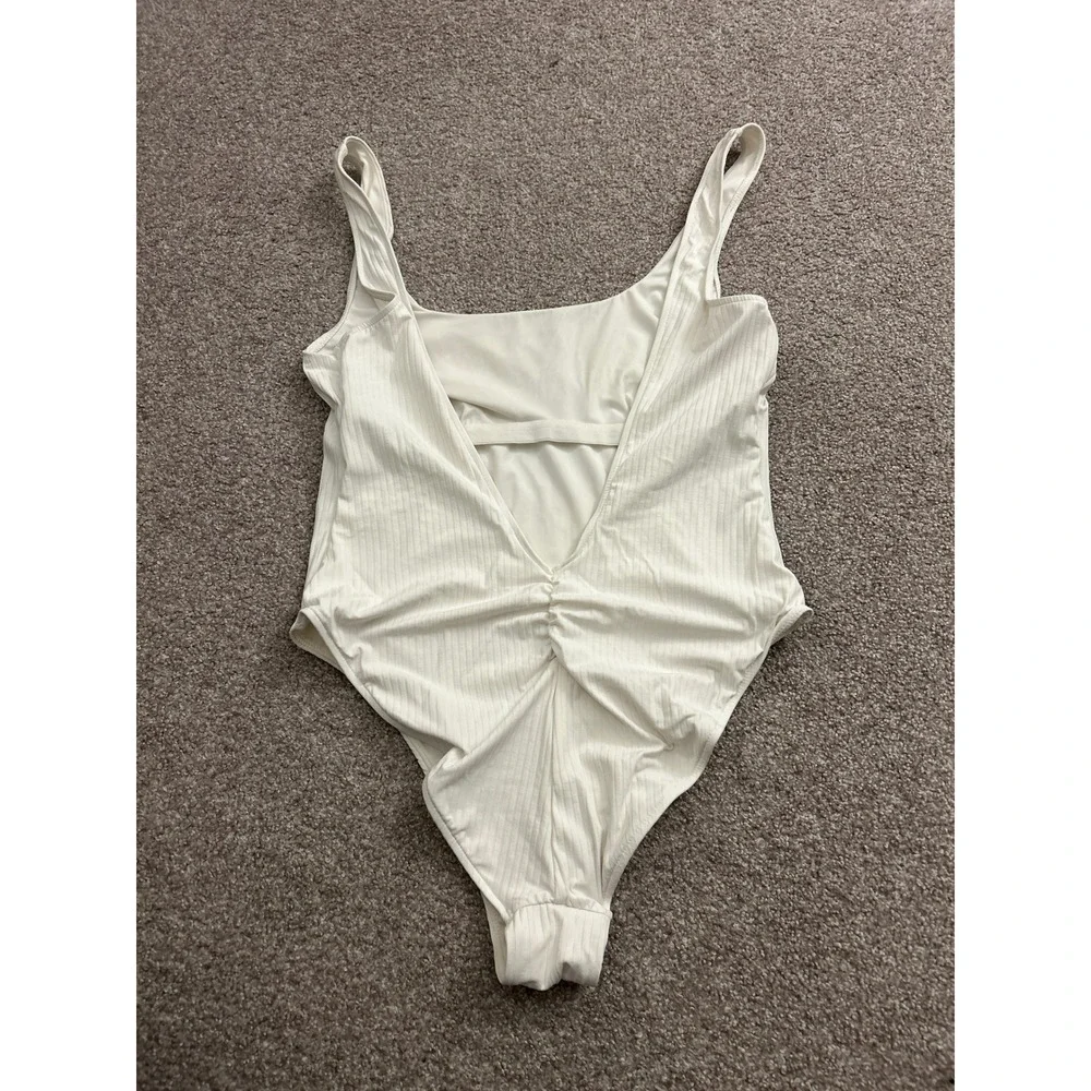 Swimsuits For All Camille Collection Swimsuit Womens L White Excellent Ribbed